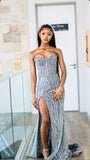 Modest Mermaid Sweetheart Gray Slit Formal Gown 20th Birthday Dress Prom Dresses Black Girl 18th Birthday Outfits HZ1121
