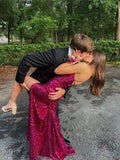 Classy Mermaid Spaghetti Straps Sequin Long Prom Dresses Party Dress Backless Outfits Graduation Dresses HZ1121