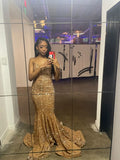Classy Mermaid Sweetheart Gold Sequin Long Prom Dresses Formal Gown Summer Wedding Guest Dress Wedding Guest Attire HZ1121