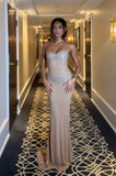 Classy Mermaid Sweetheart Champagne Sleeveless Sequin Long Prom Dresses Party Dress Birthday Outfits Graduation Dresses HZ1121