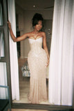Classy Mermaid Sweetheart Champagne Sleeveless Sequin Long Prom Dresses Party Dress Birthday Outfits Graduation Dresses HZ1121