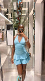 Sexy Sheath Strapless Blue Short Black Girl Homecoming Dresses Summer Hoco Dresses Cocktail Dress Birthday Outfits HZ1121