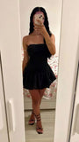 Simple A line Strapless Black Girl Summer Birthday Dresses For Teens Hoco Dress Mini 18th Birthday Outfit Cocktail Dresses HZ1121