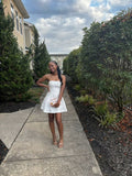 Simple A line Strapless Black Girl Summer Birthday Dresses For Teens White Hoco Dress Mini 18th Birthday Outfit Cocktail Dresses HZ1121