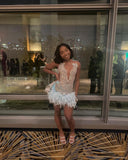 Sexy Sheath Sequin Beads Blue Short Summer Birthday Dresses Hoco Dress Mini 18th Birthday Outfit Cocktail Dresses HZ1121