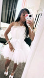 Simple Ball Gown Strapless Black Girl Summer Birthday Dresses For Teens White Hoco Dress Mini 18th Birthday Outfit Cocktail Dresses HZ1121