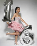 Sexy Ball Gown Sweetheart Sequin Beads Pink Short Summer Birthday Dresses Hoco Dress Mini 16th Birthday Outfit Cocktail Dresses HZ1121