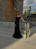 Classy Mermaid Off The Shoulder Black Sequin Black Girl Long Prom Dresses Party Dress Birthday Outfits Graduation Dresses HZ1121