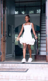 Pretty Sheath Square Neck Black Girl Summer Birthday Dresses For Teens White Hoco Dress Mini 18th Birthday Outfit Cocktail Dresses HZ1121