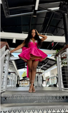 Elegant Ball Gown Strapless Black Girl Summer Birthday Dresses For Teens Pink Hoco Dress Mini 18th Birthday Outfit Cocktail Dresses HZ1121
