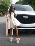 Simple A line Off The Shoulder Black Girl Summer 16th Birthday Dresses For Teens Hoco Dress Mini 18th Birthday Outfit Cocktail Dresses HZ1121