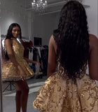 Elegant Ball Gown High Neck Black Girl Summer Birthday Dresses For Teens Gold Sequin Hoco Dress Mini 18th Birthday Outfit Cocktail Dresses HZ1121