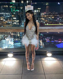 Sexy Sheath Sequin Beads Short Summer Black Girls Birthday Dresses Hoco Dress Mini 18th Birthday Outfit Cocktail Dresses HZ1121