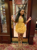 Sexy Sheath Sequin Beads Short Summer Black Girls Gold Feathers Birthday Dresses Hoco Dress Mini 18th Birthday Outfit Cocktail Dresses HZ1121