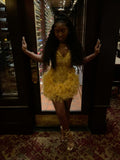 Sexy Sheath Sequin Beads Short Summer Black Girls Gold Feathers Birthday Dresses Hoco Dress Mini 18th Birthday Outfit Cocktail Dresses HZ1121