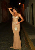 Sexy Mermaid Strapless Champagne Sleeveless Prom Dresses Party Dress Summer Birthday Outfits Birthday Dresses HZ1121