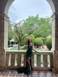 Sexy Mermaid Spaghetti Straps Green Slit Sleeveless Prom Dresses Party Dress Summer Birthday Outfits Birthday Dresses HZ1121