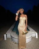 Sexy Mermaid Champagne Sequin Black Girl Prom Dresses Party Dress Summer Birthday Outfits Birthday Dresses HZ1121