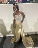 Sexy Mermaid Spaghetti Straps Champagne Sleeveless Prom Dresses Party Dress Summer Black Girls Birthday Outfits Birthday Dresses HZ1121