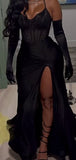 Sexy Mermaid Halter Black Slit Sleeveless Prom Dresses Party Dress Summer Black Girls Birthday Outfits Birthday Dresses HZ1121