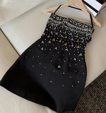 Pretty A line Spaghetti Straps Black Silver Beads Summer 16th Birthday Dresses For Teens Hoco Dress Mini 18th Gold Birthday Outfit Cocktail Dresses For Women HZ1121