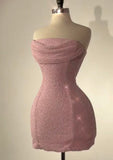 Pretty Sheath Strapless Pink Sequin Summer 16th Birthday Dresses For Teens Hoco Dress Mini 18th Birthday Outfit Cocktail Dresses For Women HZ1121