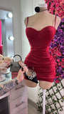 Pretty Sheath Spaghetti Straps Burgundy Summer 16th Birthday Dresses For Teens Hoco Dress Mini 18th Birthday Outfit Cocktail Dresses For Women HZ1121