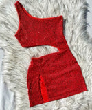 Pretty Sheath One Shoulder Red Sequin Summer 16th Birthday Dresses For Teens Hoco Dress Mini 18th Birthday Outfit Cocktail Dresses For Women HZ1121
