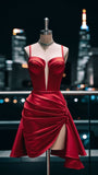 Pretty Sheath Spaghetti Straps Burgundy Satin Summer 16th Birthday Dresses For Teens Hoco Dress Mini 18th Birthday Outfit Cocktail Dresses For Women HZ1121