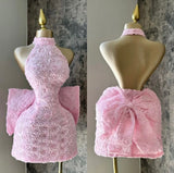 Pretty Sheath High Neck Pink Floral Summer 16th Birthday Dresses For Teens Hoco Dress Mini 21st Birthday Outfit Cocktail Dresses For Women HZ1121