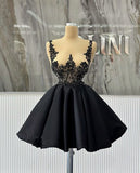 Pretty Ball Gown Black Satin Short Homecoming Dresses Summer Hoco Dresses Cocktail Dress Birthday Outfits HZ1121