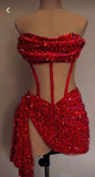 Trendy Sheath Strapless Red Sequin Formal Short 8th Grade Homecoming Dress Summer Middle School Hoco Dresses Cocktail Dress Birthday Outfits HZ1121
