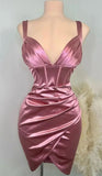 Trendy Sheath Straps Pink Satin Formal Short 8th Grade Homecoming Dress Summer Middle School Hoco Dresses Cocktail Dress Birthday Outfits HZ1121