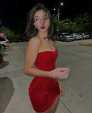 Cute Sheath Sweetheart Satin Red Short Balloon Homecoming Dress Summer Middle School Formal Baddie Hoco Dresses Cocktail Dress Birthday Outfits HZ1121