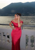 Classy Mermaid Off The Shoulder Red Long Formal Gown Summer Wedding Guest Dress Bridal Guest Dresses Wedding Outfits For Guest HZ1121