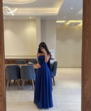 Classy A line Strapless Royal Blue Chiffon Long Prom Gown Summer Wedding Guest Dress Bridal Guest Dresses Wedding Outfits For Guest HZ1121