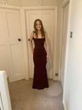 Classy Mermaid Spaghetti Straps Burgundy Long Prom Dresses Formal Gown Summer Wedding Guest Dress Wedding Outfits For Guest HZ1121