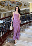 Classy Sheath Spaghetti Straps Lilac Satin Long Prom Gown Summer Wedding Guest Dress Bridal Guest Dresses Wedding Outfits For Guest HZ1121