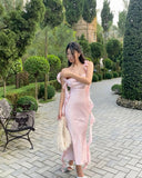Classy Sheath Square Neck Ruffles Satin Backless Prom Gown Summer Wedding Guest Dress Bridal Guest Dresses Wedding Outfits For Guest HZ1121