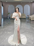 Vintage Wedding Dress Mermaid Off The Shoulder White Summer Beach Long Wedding Dresses Bridal Gowns HZ1121