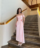 Classy A line Off The Shoulder Ruffles Pink Prom Gown Summer Wedding Guest Dress Bridal Guest Dresses Wedding Outfits For Guest HZ1121
