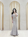 Classy Mermaid High Neck Ruffles Sequin Prom Gown Summer Wedding Guest Dress Bridal Guest Dresses Wedding Outfits For Guest HZ1121