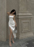 Simple A line Straps White Prom Gown Summer Wedding Guest Dress Bridal Guest Dresses Wedding Outfits For Guest HZ1121