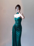 Classy Sheath Sweetheart Slit Satin Ruffles Long Prom Dresses Formal Gown Summer Wedding Guest Dresses Wedding Guest Outfit HZ1121