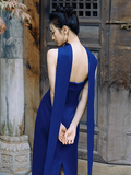 Classy Sheath Strapless Royal Blue Satin Long Prom Dresses Formal Gown Summer Wedding Guest Dresses Wedding Guest Outfit HZ1121