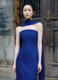 Classy Sheath Strapless Royal Blue Satin Long Prom Dresses Formal Gown Summer Wedding Guest Dresses Wedding Guest Outfit HZ1121