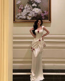 Modest Mermaid White Satin Formal Prom Gown Summer Wedding Guest Dress Bridal Guest Dresses Wedding Outfits For Guest HZ1121