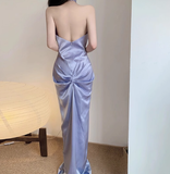 Classy Sheath High Neck Lilac Satin Long Prom Dresses Formal Gown Summer Wedding Guest Dresses Wedding Guest Outfit HZ1121
