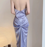 Classy Sheath High Neck Lilac Satin Long Prom Dresses Formal Gown Summer Wedding Guest Dresses Wedding Guest Outfit HZ1121