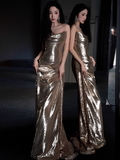 Modest Mermaid Strapless Champagne Sequins Formal Gown 20th Birthday Dress Prom Dresses Backless 18th Birthday Outfits HZ1121